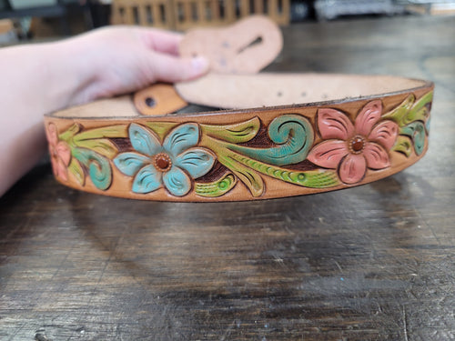 Belt - Youth Tooled Painted Floral