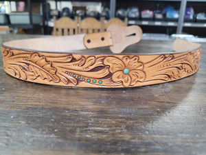 Belt - Women's Tooled Floral Turq