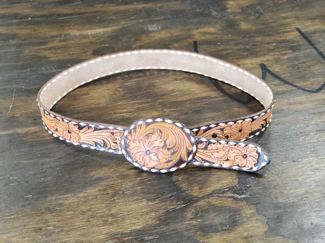 Belt - Tooled White Buckstitch with Buckle