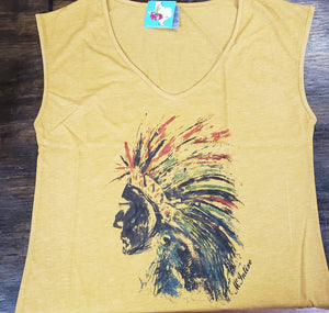 Shirts - Sleeveless V-Neck Golden Indian Head