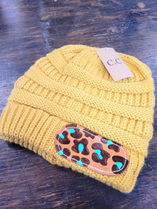 Beanie - Mustard with Leather Patch