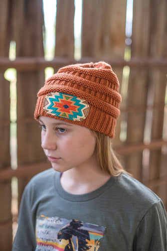 Beanie - Rust with Leather Patch