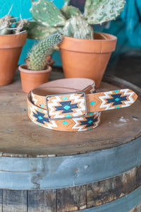 Belt - Youth Black & White Aztec