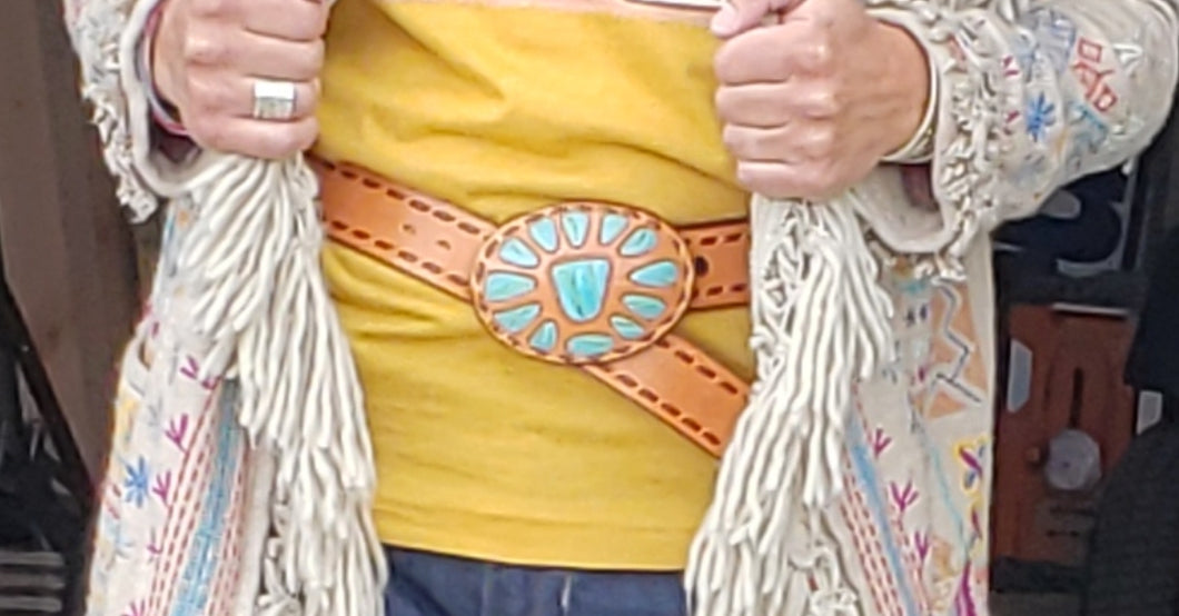 Buckle - Painted Turquoise Squash Buckstitched